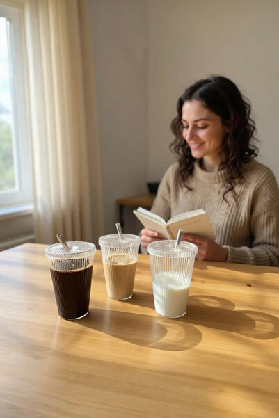 UCR HOME Glass Mica Cup with Straw Origami Style with Lid Soft Drink Cold Hot Coffee Pinterest 3 Pcs