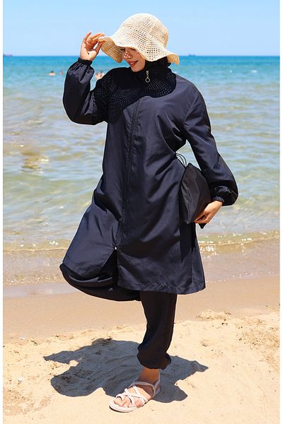 sefamerve Γαρνιρισμένο Μαγιό Hijab με φερμουάρ 6565-05 Claret Red
