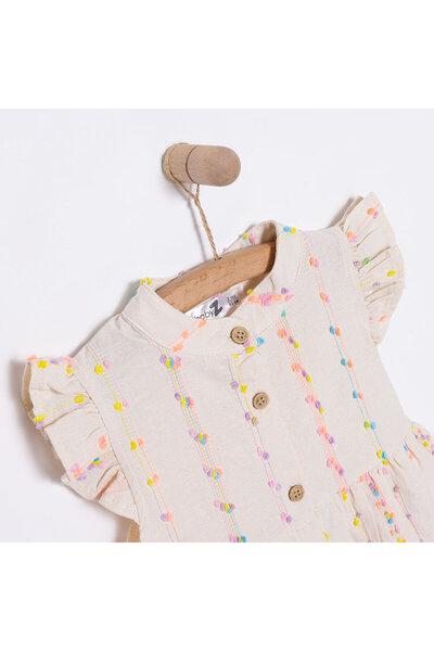 Baby Z BabyZ Kız Bebek Elbise Vintage Girl Bisiklet Yaka Kısa Kol Ekru