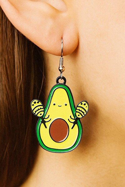 Fildişi Aksesuar Avocado Shaped Enamel Women's Earrings Double Pieces Handmad...