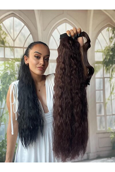 Suzan Peruk Çikolata Kahve At Kuyruğu Saç Bağlamalı Postiş 70 Cm Isıya Dayanı...