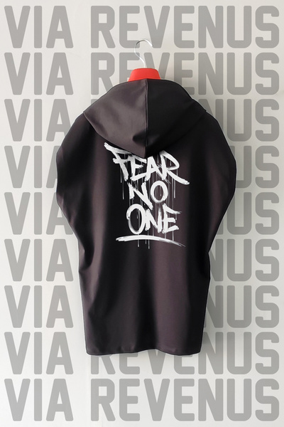 Vordevia Fear No One Tricou sport cu glugă, 100% bumbac, cu mâneci zero, impr...