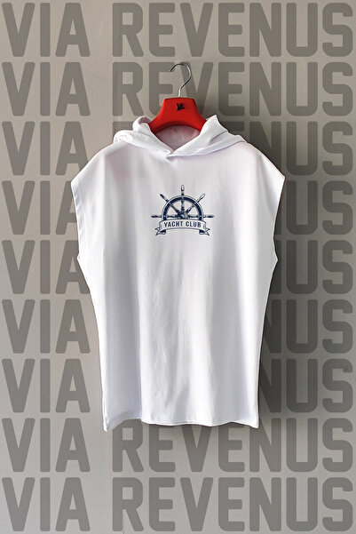 Vordevia Yacht Club μπροστινό και πίσω εμπριμέ με κουκούλα μηδέν μανίκι 100% βαμβακερό αθλητικό μπλουζάκι