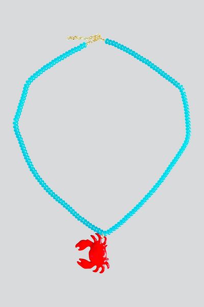 stravis Blue Glass Beaded Crab Pendant