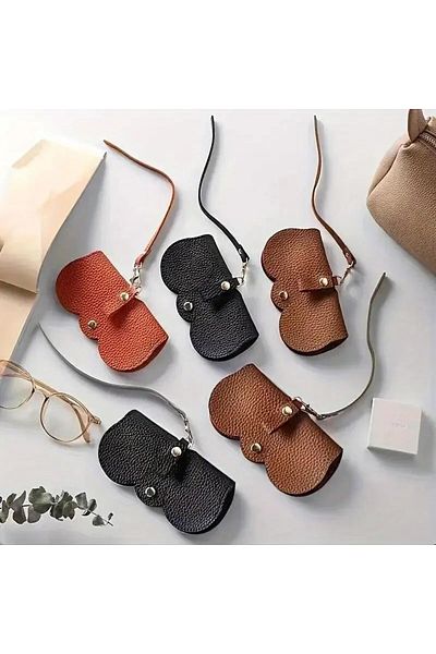 YIWU Litchi Embossing Black Color Faux Leather Strap Glasses Case