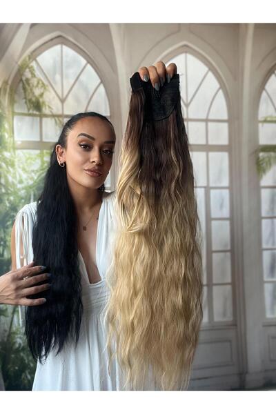 Suzan Peruk Ombreli Sarı At Kuyruğu Saç Bağlamalı Postiş 70 Cm Isıya Dayanıkl...