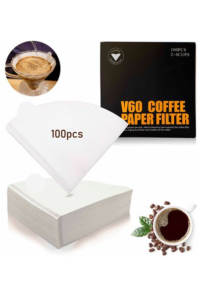 Omran Cart V60 Filters White 100pcs, Ideal for Drip & Pour Over Coffee Makers