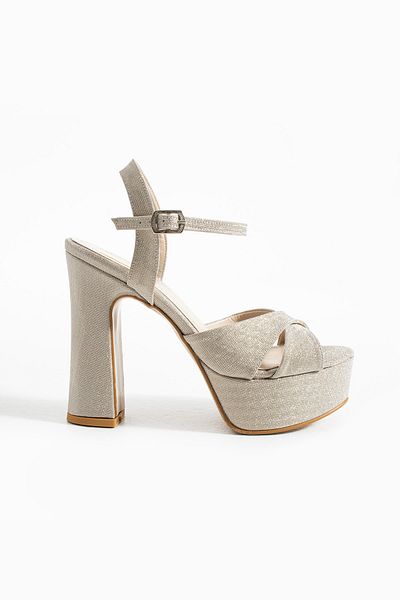 es exello Elastic Cross Strap High Platform Gold Glitter Shoes