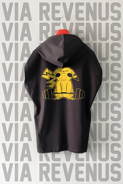 Vordevia Gym Pikachu μπροστινό και πίσω εμπριμέ με μηδενικό μανίκι με κουκούλα 100% βαμβακερό αθλητικό μπλουζάκι