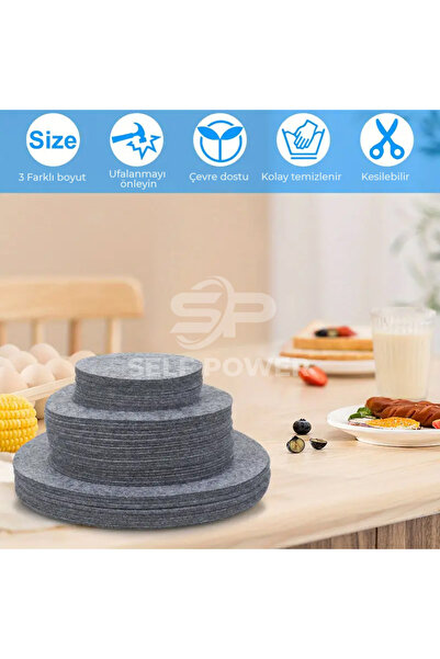 Self Power 12 Parça Keçe Tabak Koruyucu Tabak Ayırıcılar Güvenli Yığın Porsel...