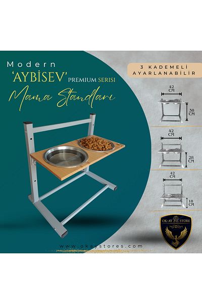 Okay Aybi̇sev Series 3-Level Height Adjustable Food and Water Stand for Cats and Medium-Large Breed Dogs