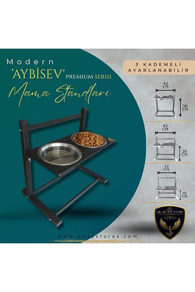 Okay Aybi̇sev Series 3-Level Height Adjustable Food and Water Stand for Cats and Medium-Large Breed Dogs