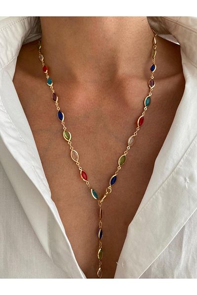 MagicStone Shuttle Glass Stone Y Necklace