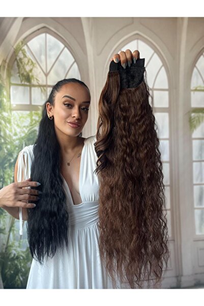 Suzan Peruk Gizemli Kahve At Kuyruğu Saç Bağlamalı Postiş 70 Cm Isıya Dayanık...