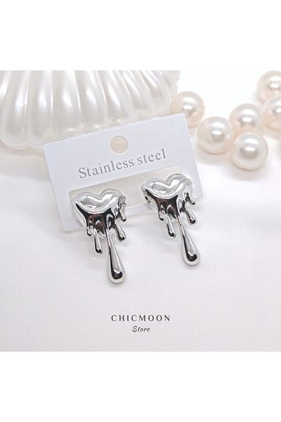 CHICMOON STORE Steel Silver Color Melting Heart Earrings
