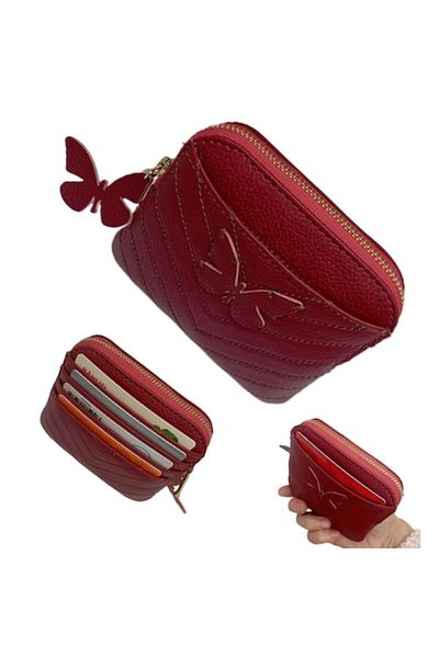OEM Women's wallet made of burgundy genuine leather, quilted, with 5 slots and a zipper pocket, handmade