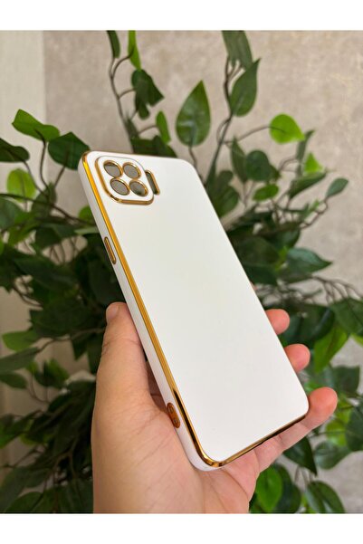 Hatreds Oppo Reno 4 Lite Kılıf Gold Kenarlı Kamera Koruma Çıkıntılı Parlak Ta...