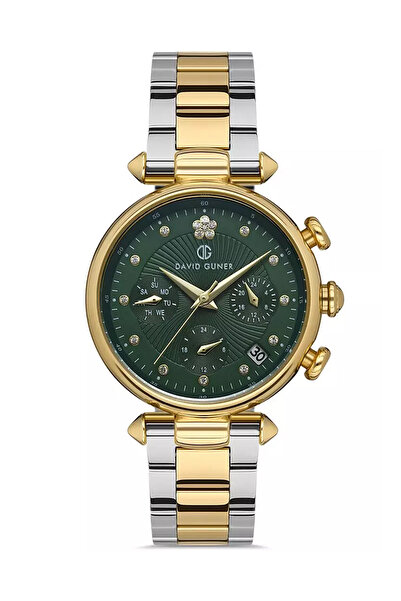 DAVID GUNER Tüm Fonksiyonları Aktif, Takvimli, Taşlı Çelik Bilezik Altın/Metalik Kadın Kol Saati Bileklik Hediye