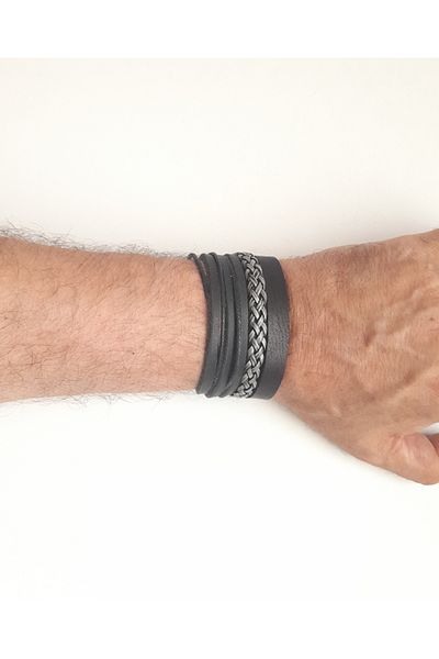 BSN Store 3-Piece Plain Design Handmade Real Leather Bracelet
