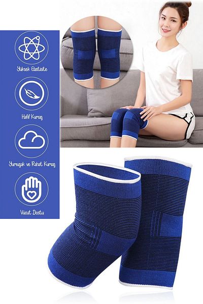 Shopura Blue Athlete Knee Pad Set of 2 Elbow Knee Protector Elastic Band Athlete Bandage Protective Corset Set Leggings