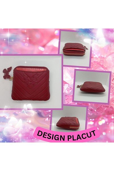 OEM Women's wallet made of burgundy genuine leather, quilted, with 5 slots and a zipper pocket, handmade