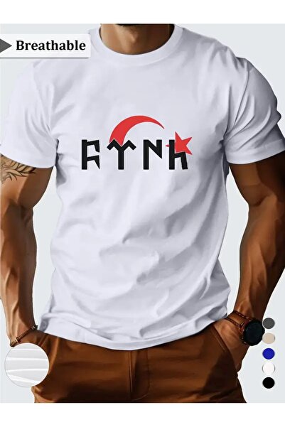 CLASİVA تي شيرت برقبة دائرية كبيرة الحجم مطبوع عليه نص تركي للجنسين