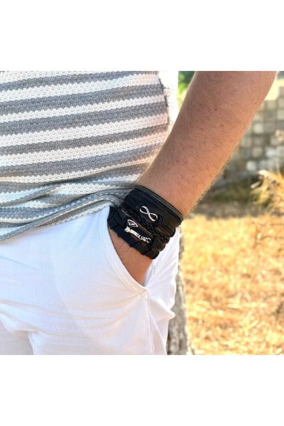 BSN Store Eternity and Ax Design 5-Piece Khaki Leather Men's Bracelet