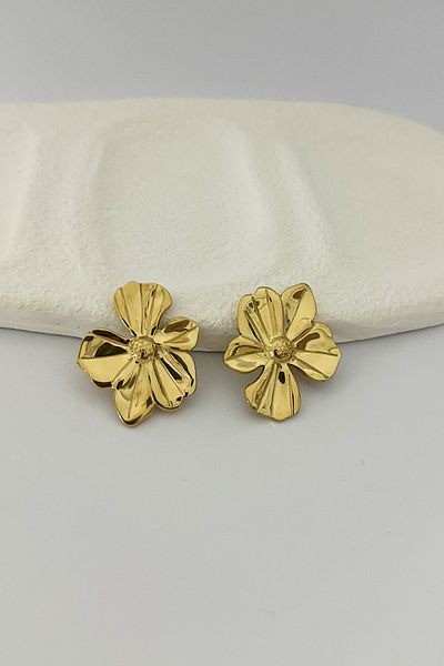 DELEIZA ACCESSORY Steel Gold Flower Form Earrings
