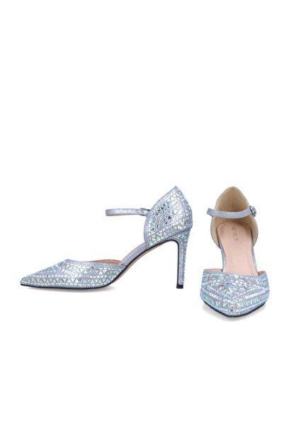 MENBUR Pantofi Stiletto Argintii De Seara Cu Cristale, Cu Toc Inalt