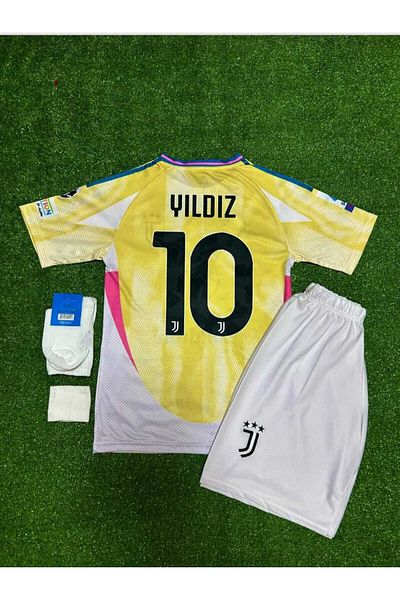 After Party Juventus 2024/25 New Season Kenan Yıldız Away Kids Jersey (Yellow) Vs Sports Singlet