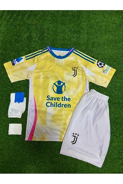 After Party Juventus 2024/25 New Season Kenan Yıldız Away Kids Jersey (Yellow) Vs Sports Singlet