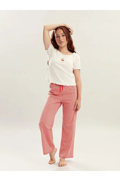 LC Waikiki Lcw Dream Red Petite Crew Neck Printed Women's Pajama Set
