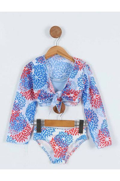 ARBİ kids Girl's Three-Piece Patterned Fashionable Swimsuit Set