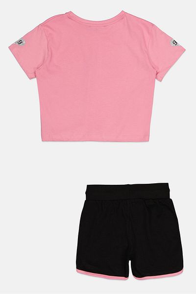 Guru 99 Kids Girl 2 Pieces Brand Logo Short Sleeves Top And Short Set, Multicolor