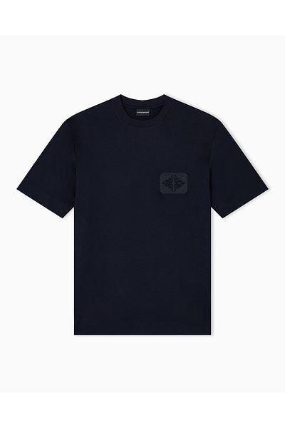 Emporio Armani Men's Cotton Oversize Round Neck Short Sleeve Navy Blue T-Shirt Em002938 Af18312-Ub118