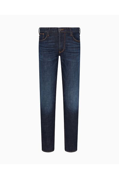 Emporio Armani Men's Denim Fabric Regular Waist Straight Model Navy Blue Trousers Em000121 Af17746-Mb001