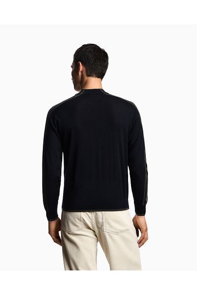 Emporio Armani Men's Regular Fit Round Neck Eagle Logo Long Sleeve Navy Blue Sweater Em002423 Af14199-Fb070