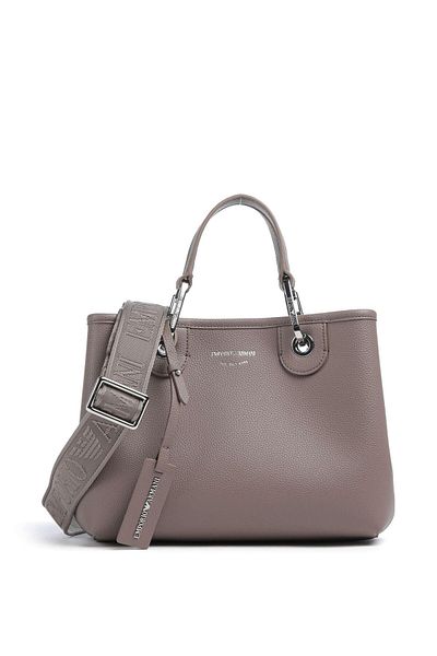 Emporio Armani Women's Magnetic Buckle Silk Print Logo Removable Shoulder Strap External Zipper Internal Section Brown