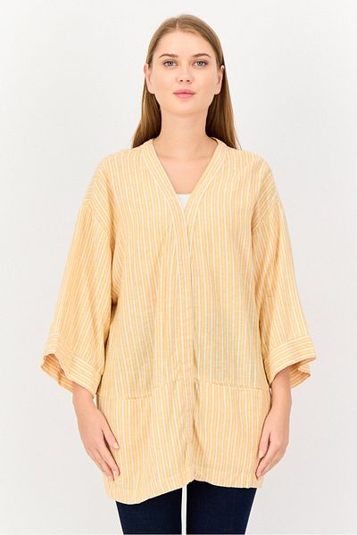 Koton Women Split Neck Stripe Kimono, Multicolor