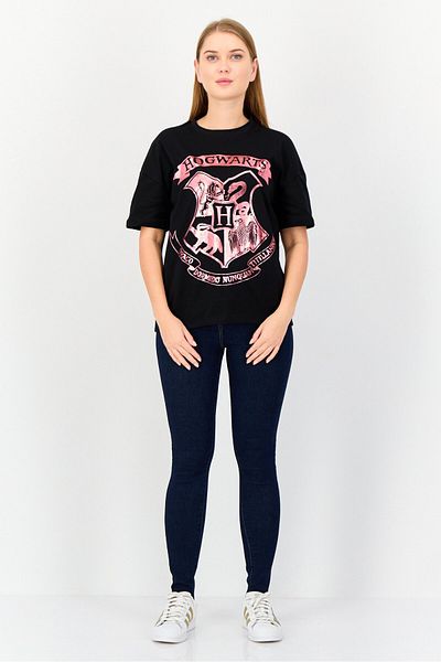 Harry Potter Women Crew Neck Short Sleeves Graphic Print T-shirt, Black