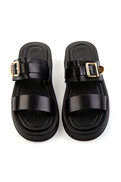 Bambi Black Leather Women's Slippers K04826053803