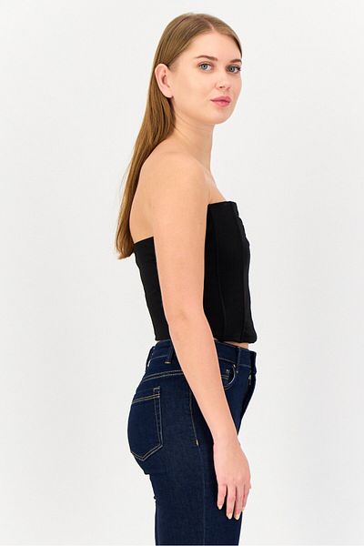 Don't Call Me Jennyfer Women Straight Across Neck Strapless Solid Bandeau Top, Black