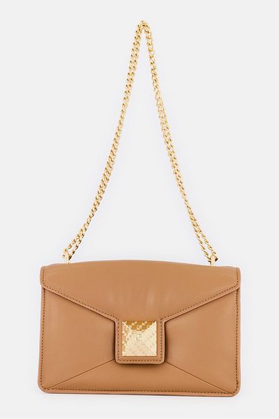 Steve Madden Women Priva Leather Brand Logo Shoulder Bag, Tan