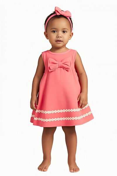 Quiltex Toddlers Girl 3 Pieces Textured Dress With Panty And Headband Set, Pink