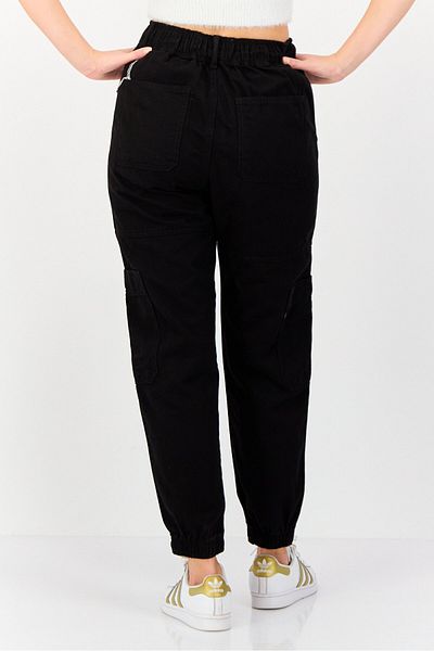 Koton Women Regular Fit Solid Cargo Pants, Black