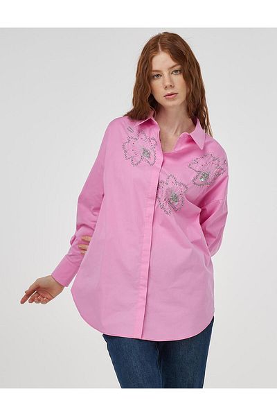 Kayra Cotton Tunic with Embroidery Detail Candy Pink