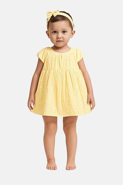 Quiltex Toddlers Girl 3 Pcs Embroidered Dress, Panty and Headband Set, Yellow