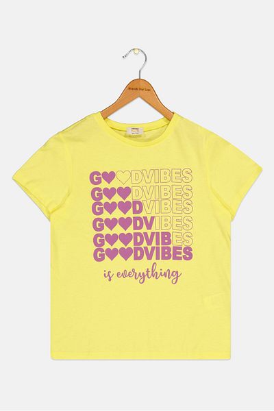 Koton Kids Girl Crew Neck Short Sleeve Graphic Print T-Shirt, Yellow