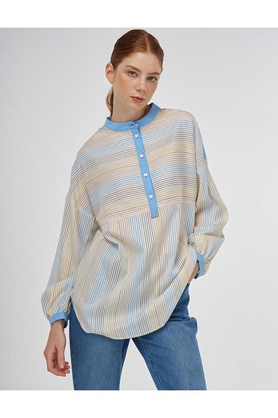 Kayra Judge Collar Viscose Tunic Ecru