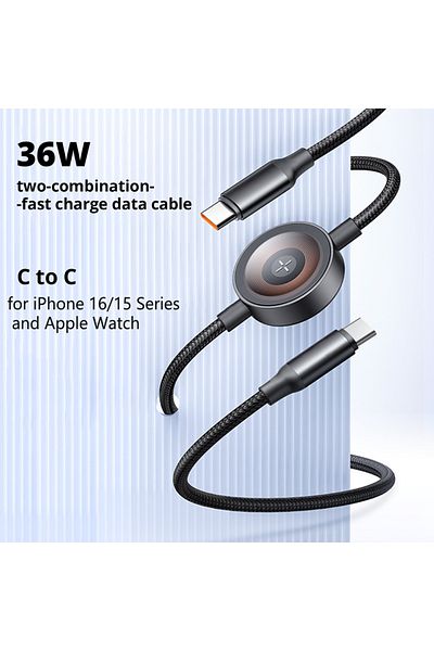 Choice 1.2M Black Bonola 60w Fast Charger Braided Cable for iPhone 16/15 Pro Max/2 in 1 Charging Cord 1.2m
